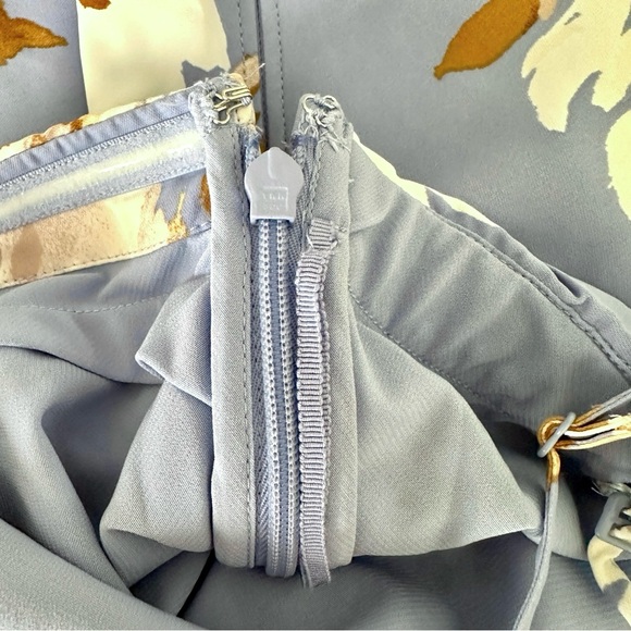 Abercrombie & Fitch Blue Floral Asymmetrical Ruffle Midi Dress | Size L - Picture 14 of 16